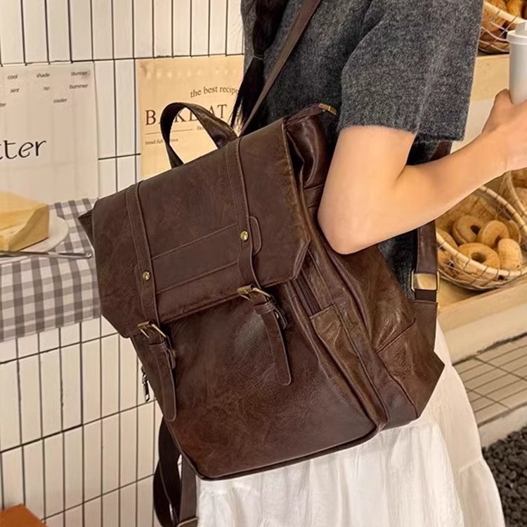 Leather Backpack Vintage - กระเป๋าเป้สะพายหลังลำลองสำหรับผู้หญิง หนัง PU กระเป๋าเป้ไปโรงเรียนสำหรับวัยรุ่นหญิง กระเป๋าเดินทางสไตล์วินเทจเก๋ไก๋ ดีไซน์เนอร์