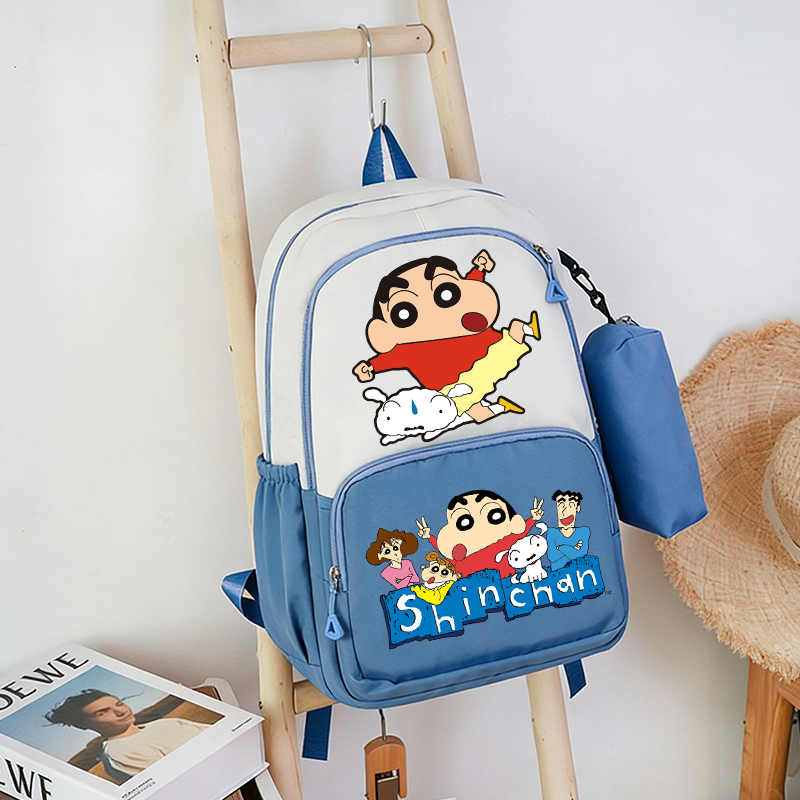 School Backpack Teen - กระเป๋าเป้สะพายหลังลายการ์ตูนเครยอนชินจัง สำหรับเด็กนักเรียนชายหญิง พร้อมกล่องดินสอ 2 ชิ้น ชุดกระเป๋าเป้สะพายหลังวัยรุ่น