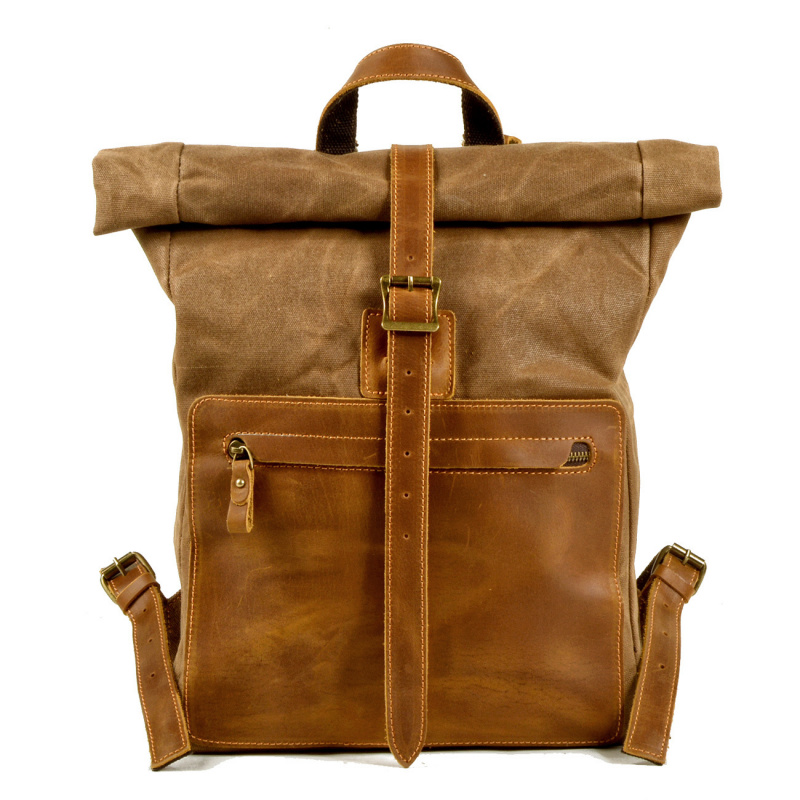Canvas Backpack Casual - กระเป๋าเป้สะพายหลังผ้าแคนวาสแบบเรโทรเรียบง่ายสำหรับผู้ชาย กระเป๋าลำลองพร้อมดีไซน์กระเป๋านักเรียนทรงสี่เหลี่ยมหนัง กระเป๋าเป้สะพายหลังสไตล์เรโทร