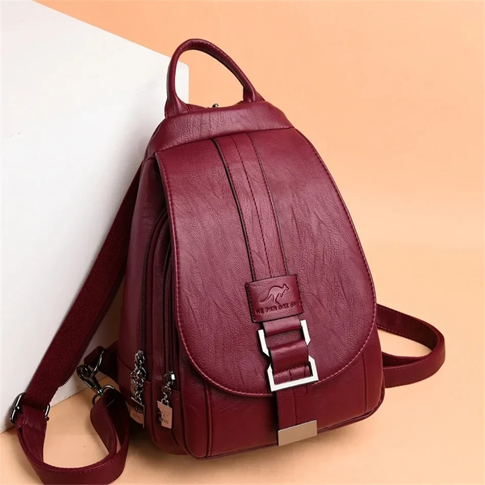 School Backpack Teen - มัลติฟังก์ชั่ผู้หญิงหนังกระเป๋าเป้สะพายหลังกระเป๋าเป้สะพายหลัง Vintage สําหรับวัยรุ่นหญิงโรงเรียนกระเป๋าเดินทางกระเป๋าเป้สะพายหลังสุภาพสตรี Sac Back Pack