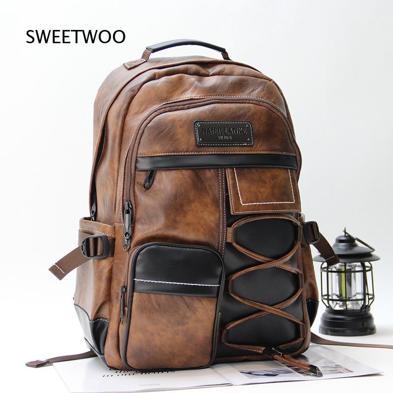 กระเป๋าเป้สะพายหลังหนังเทียมสี - Leather Backpack Vintage บทวิจารณ์และราคา