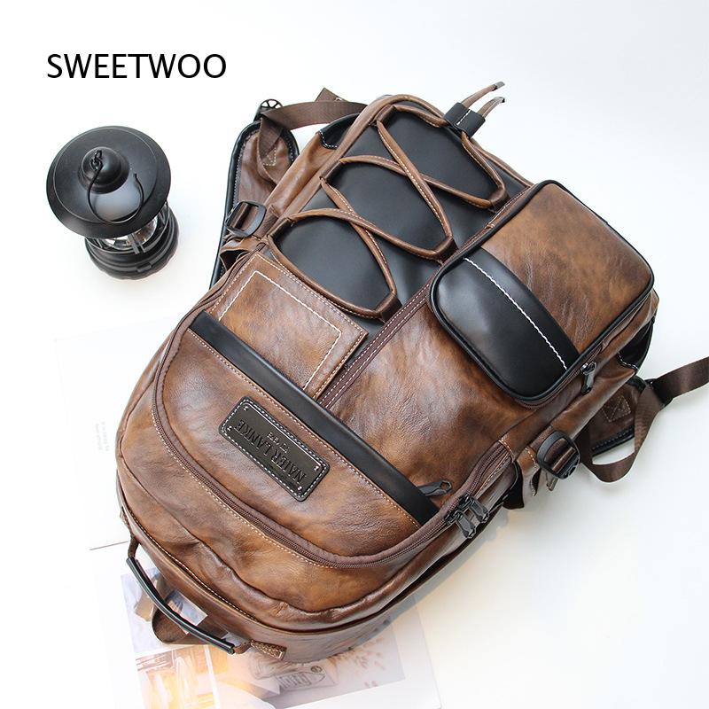 กระเป๋าเป้สะพายหลังหนังเทียมสี - Leather Backpack Vintage บทวิจารณ์และราคา