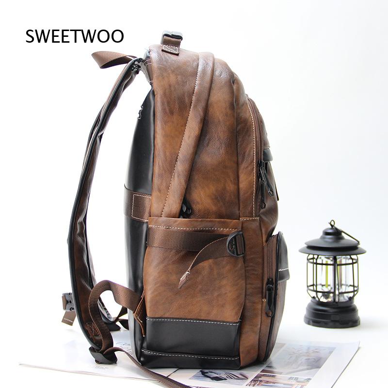 กระเป๋าเป้สะพายหลังหนังเทียมสี - Leather Backpack Vintage บทวิจารณ์และราคา